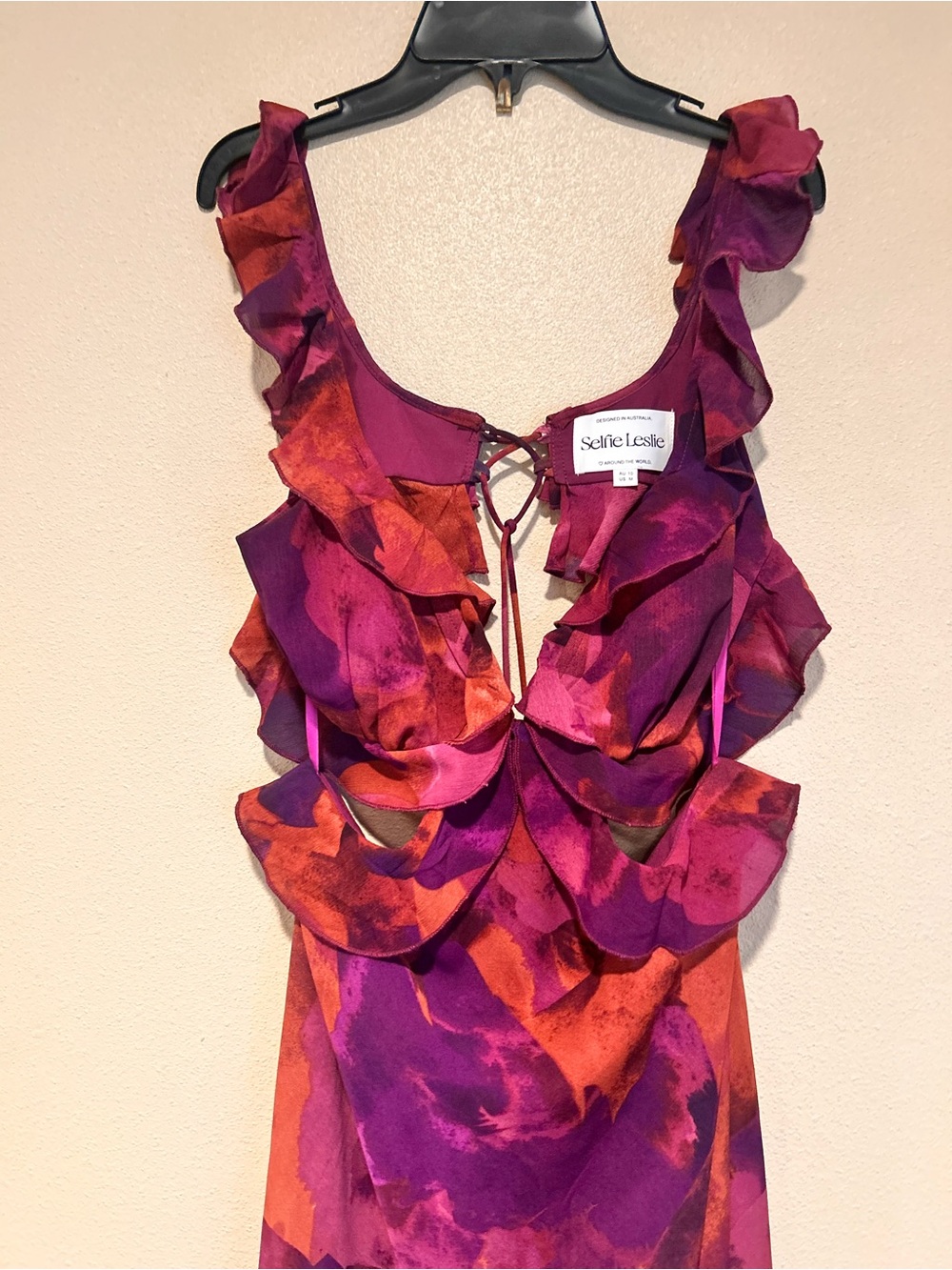 Second Chances Ruffle Trim Maxi Dress Flowers Dark Rose Size:Medium - Picture 7 of 8